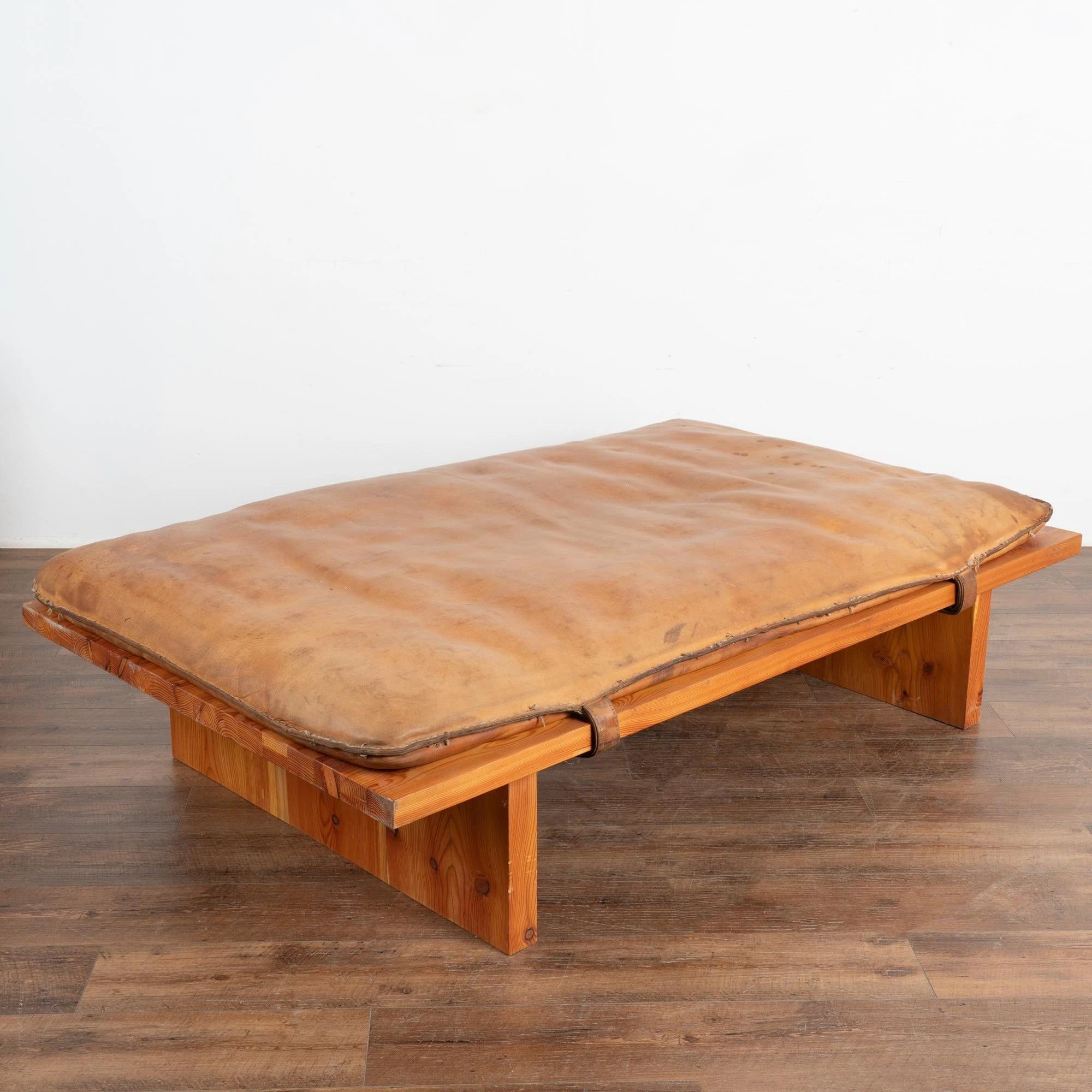 Vintage Leather Gym Mat Large Ottoman Coffee Table, Denmark Circa 1960