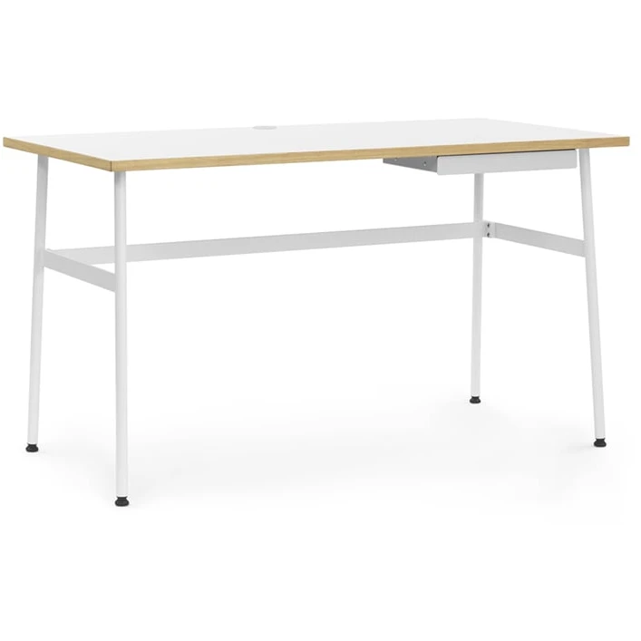 Journal Desk White Laminate, White Steel Legs And Drawer