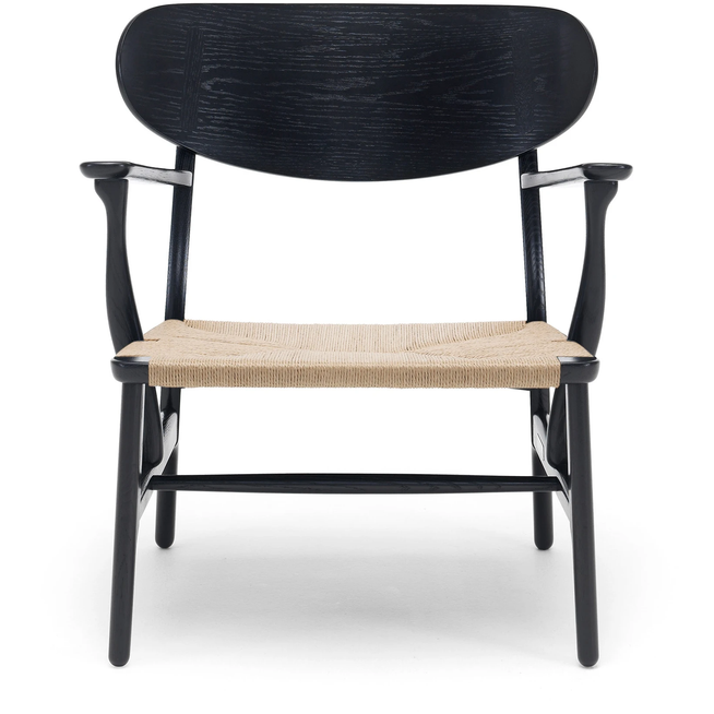 Photo of Carl Hansen - Ch22, Black Painted Oak, Chord Natural - Armchairs - Hans J. Wegner - Black - Natural material/wood
