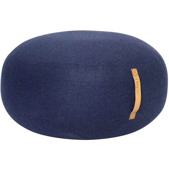 Photo of Pouf Blue Wool with Leather Handle